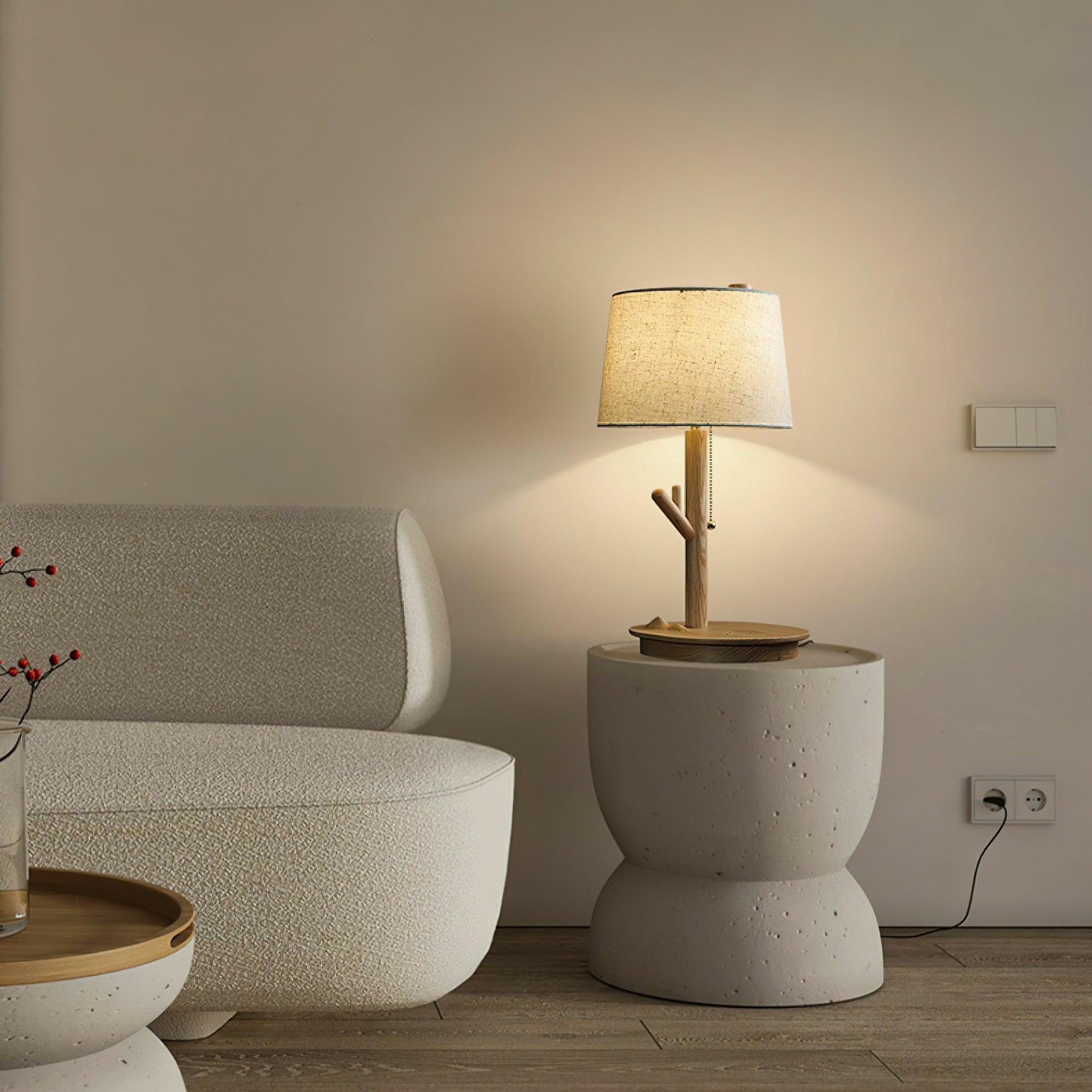 Rustic Wooden Side Table Lamp - Cofik