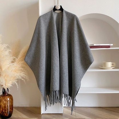Cofik | Soft Grey Wrap Poncho Shawl