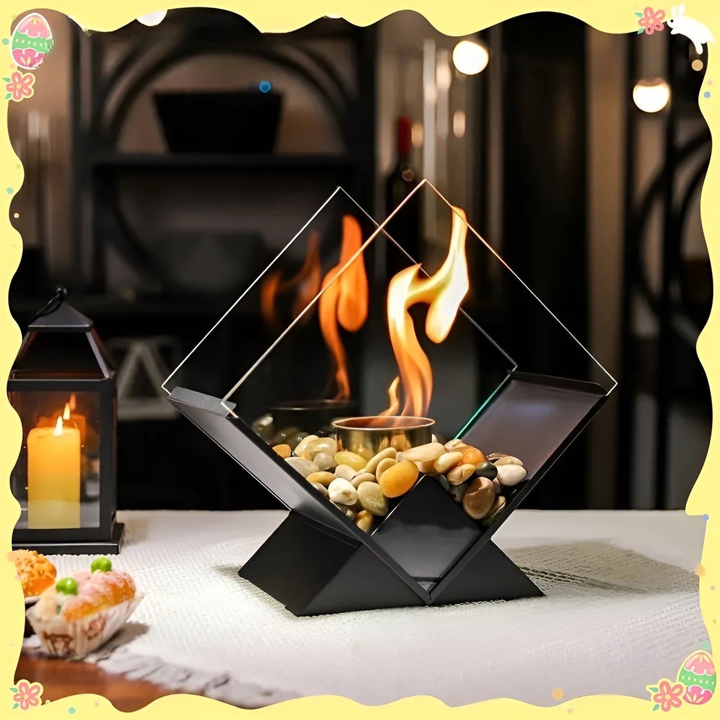 Modern Ethanol Table Fire Pit with Stone Design