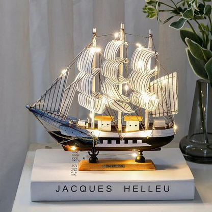 Coastal Wooden Sailboat LED Decorative Figurine