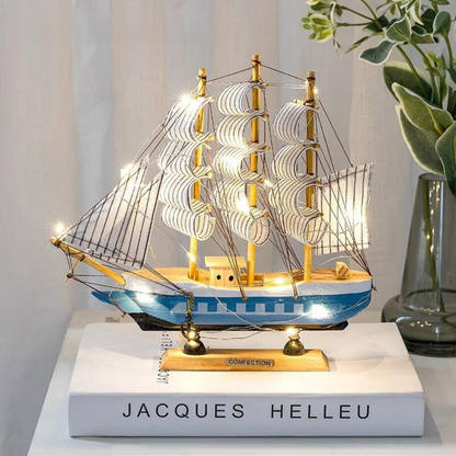 Coastal Wooden Sailboat LED Decorative Figurine