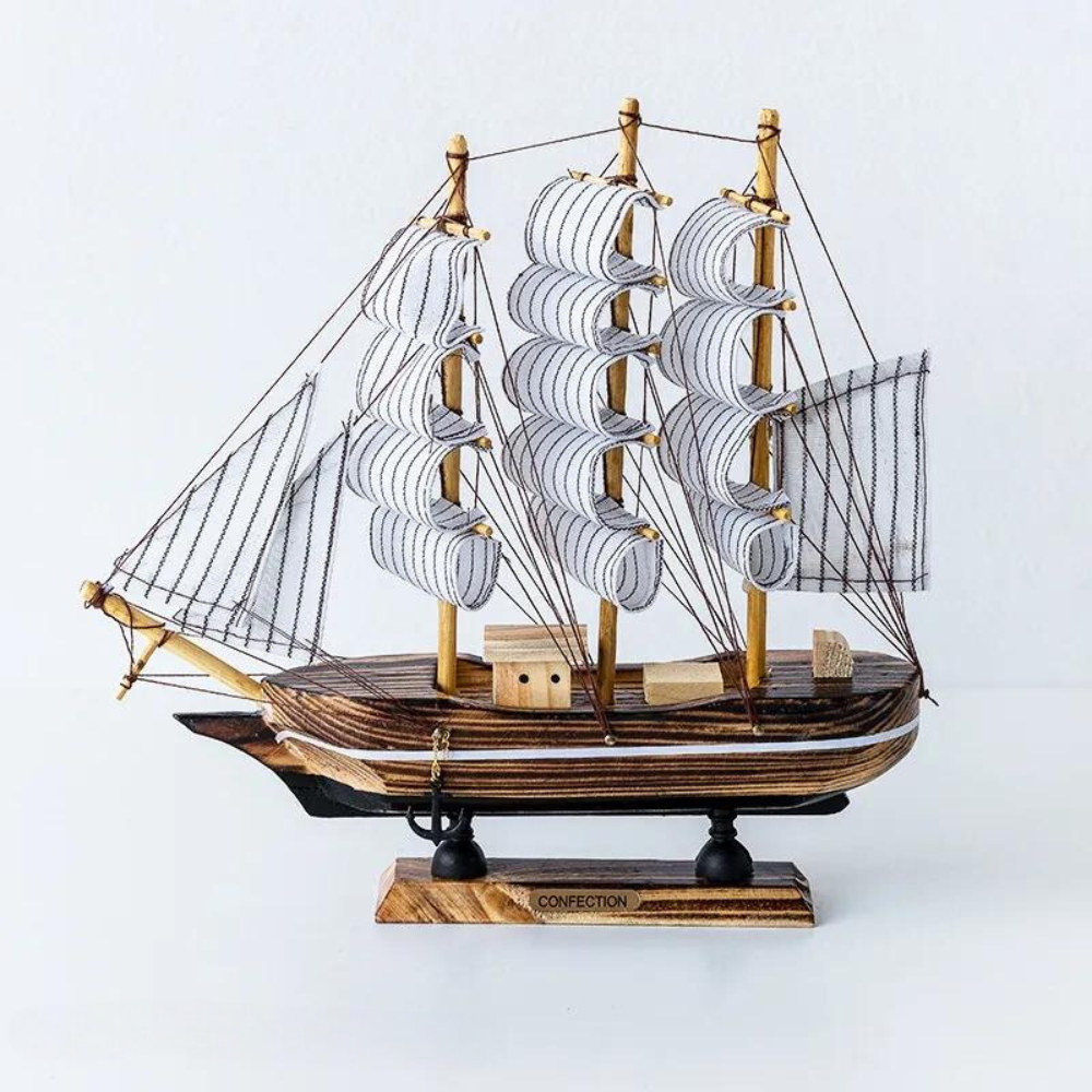 Coastal Wooden Sailboat LED Decorative Figurine