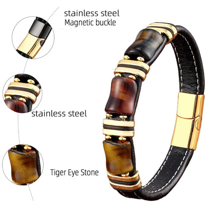 Genuine Leather Tiger Eye Gemstone Bracelet - Cofik