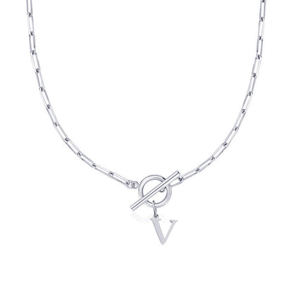 Simple Initial Circle Paperclip Lock Necklace