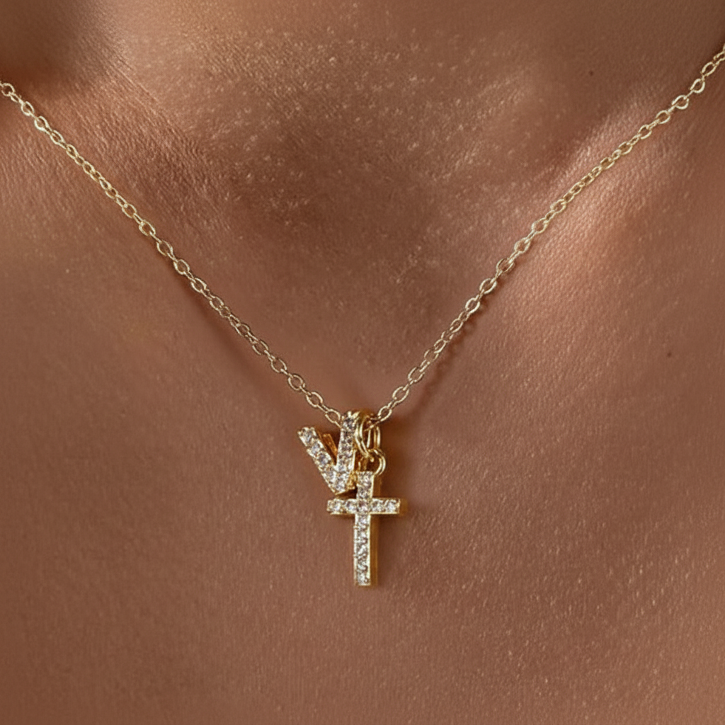 Delicate Initial Cross Pendant Necklace