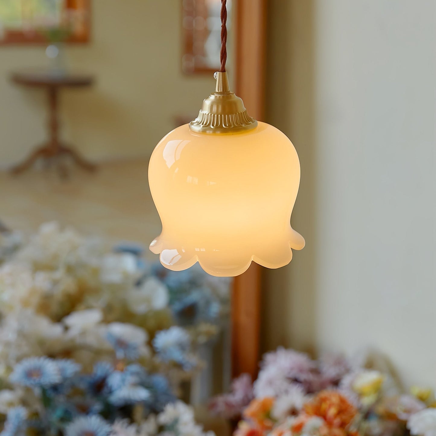 Rustic Floral Hanging Drop Lamp
