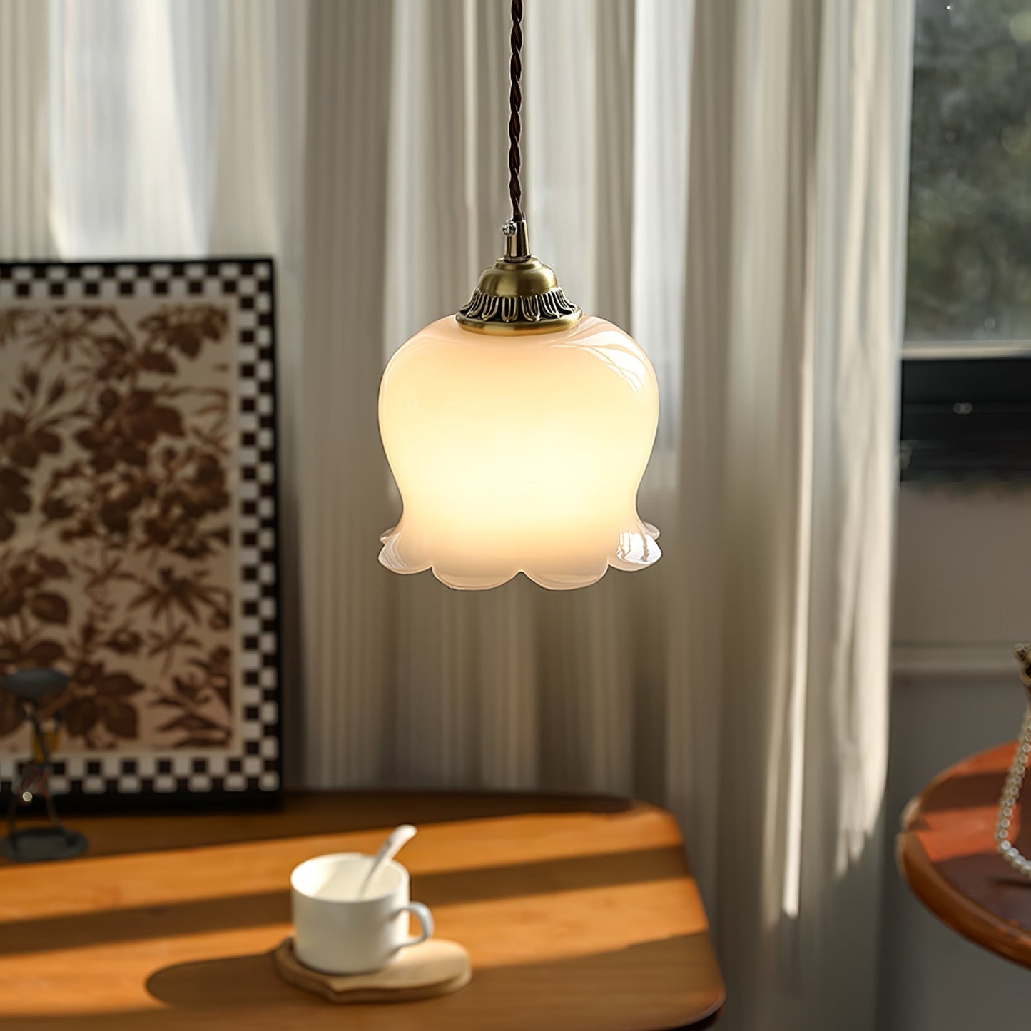 Rustic Floral Hanging Drop Lamp