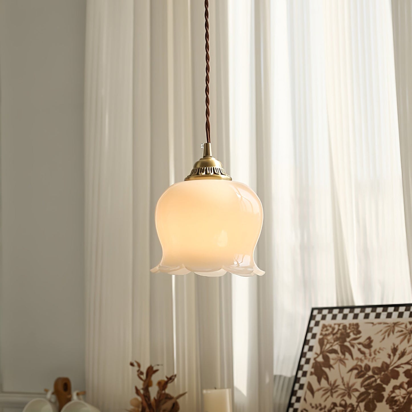 Rustic Floral Hanging Drop Lamp