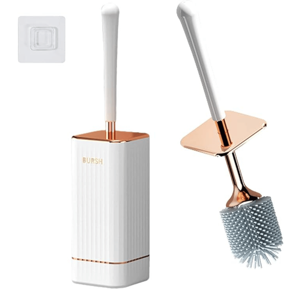 Compact Bristle Toilet Brush with Self-Draining Holder