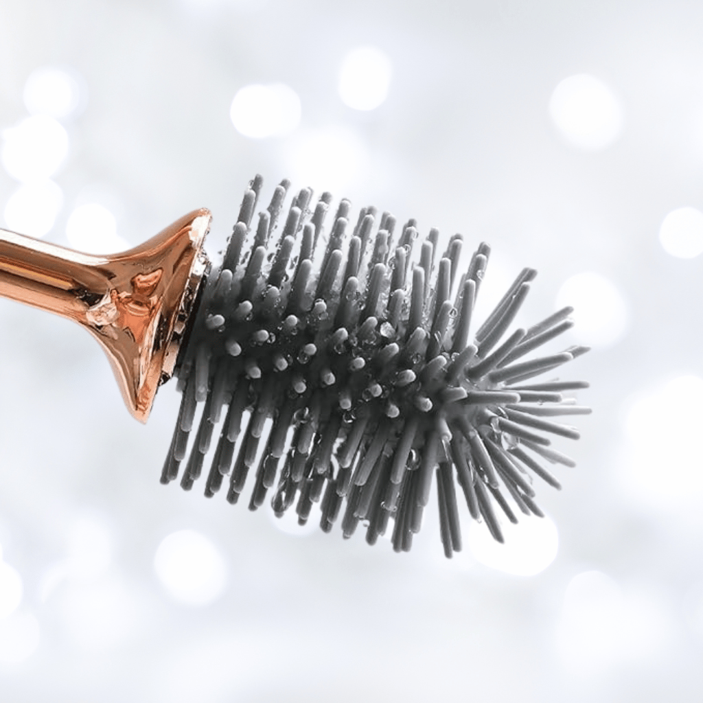 Compact Bristle Toilet Brush with Self-Draining Holder