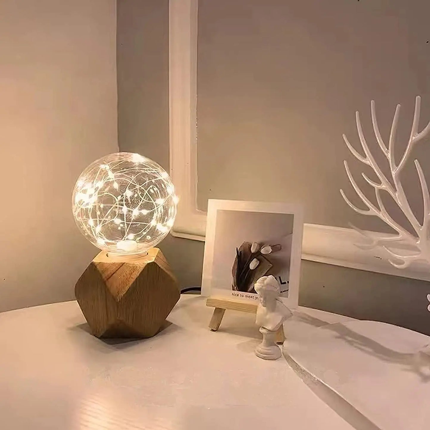 Vintage Wood Desk Lamp with Globe Shade