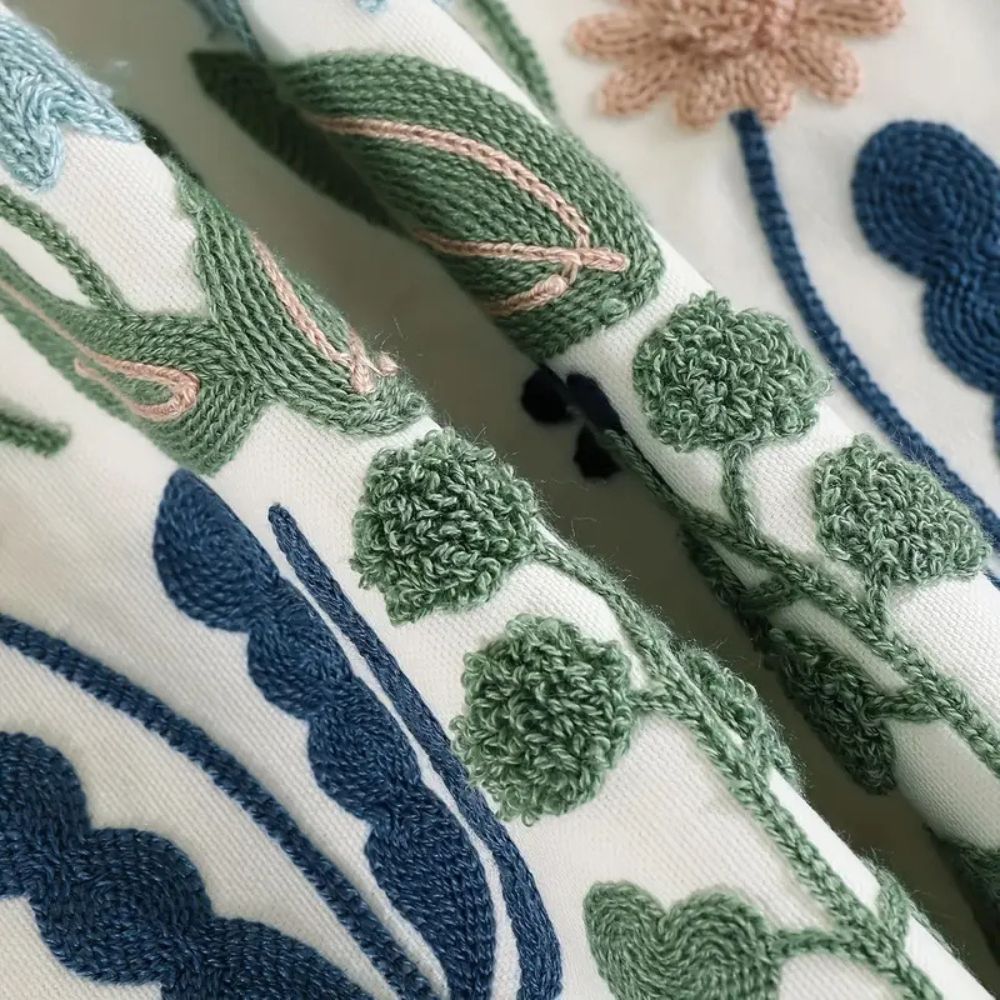 Retro Floral Embroidered Pillow Cover