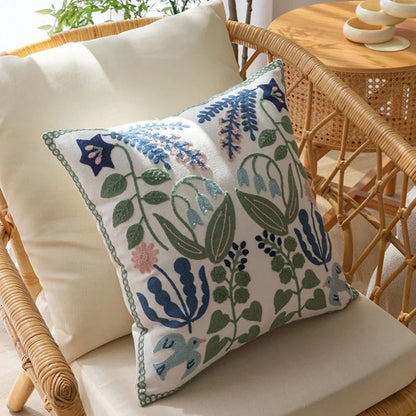 Retro Floral Embroidered Pillow Cover