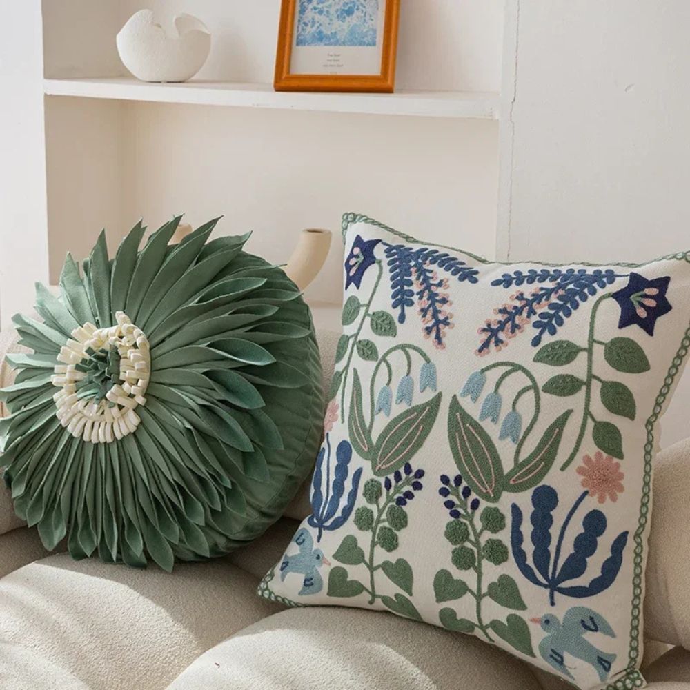 Retro Floral Embroidered Pillow Cover