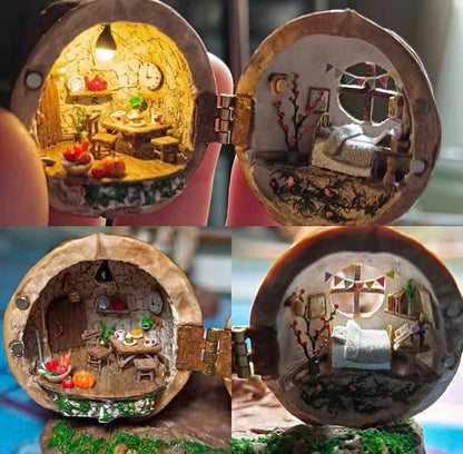 Unique Wooden Miniature Dollhouse with LED Lighting