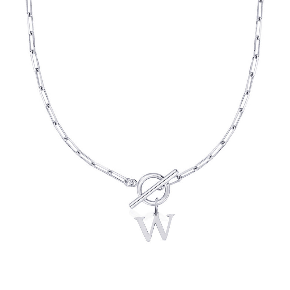 Simple Initial Circle Paperclip Lock Necklace