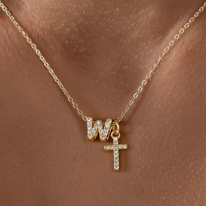 Delicate Initial Cross Pendant Necklace