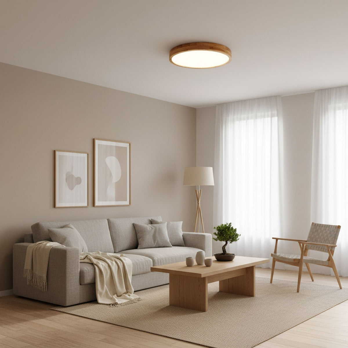 Natural Wood LED Pendant Light Fixture