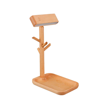 Rustic Wooden Desk Lamp with Storage Compartment