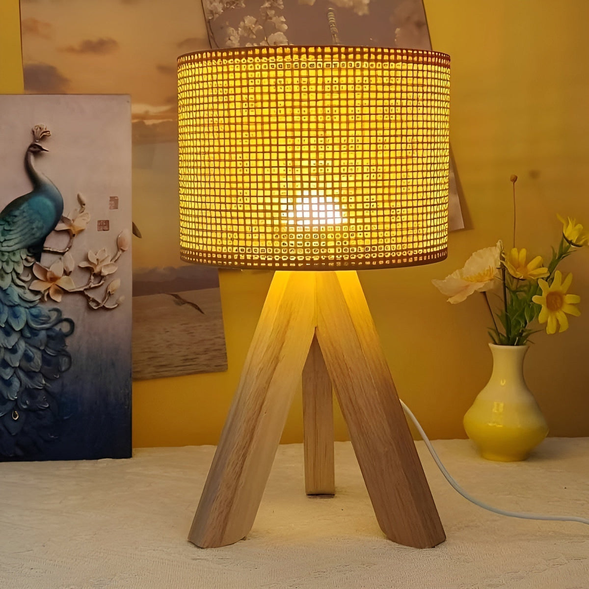 Eco Friendly Woven Rattan Table Lamp with USB and LED - Cofik
