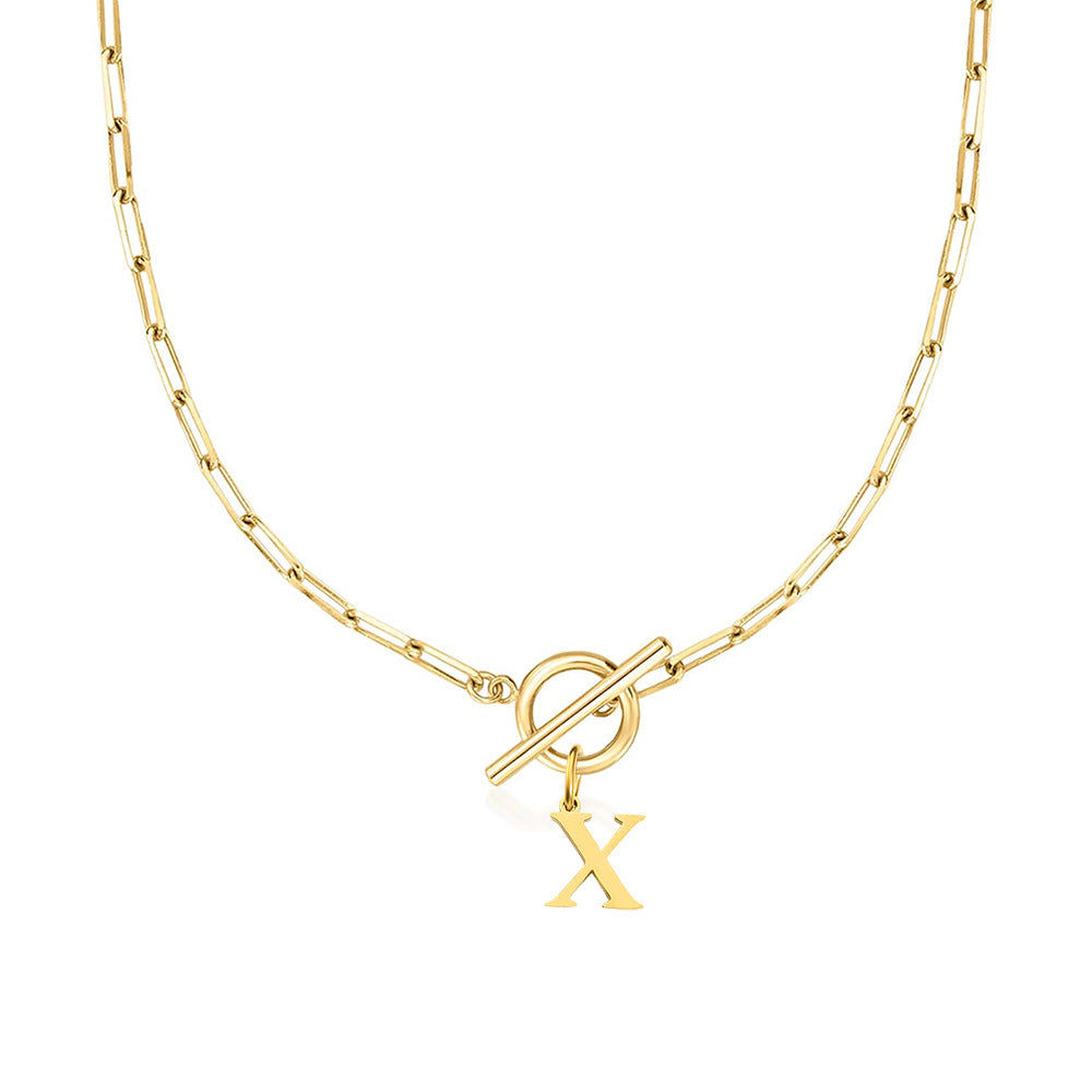 Simple Initial Circle Paperclip Lock Necklace