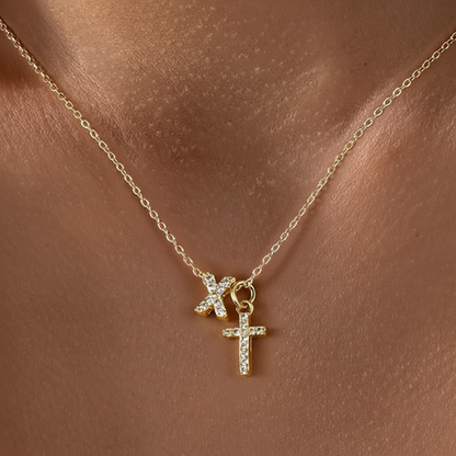 Delicate Initial Cross Pendant Necklace