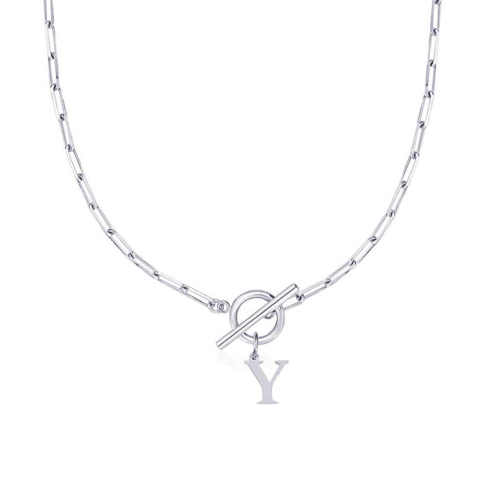 Simple Initial Circle Paperclip Lock Necklace
