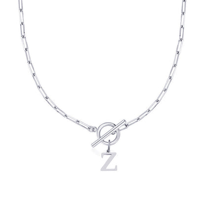 Simple Initial Circle Paperclip Lock Necklace
