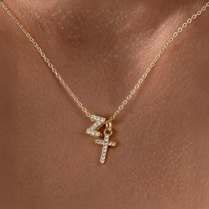 Delicate Initial Cross Pendant Necklace
