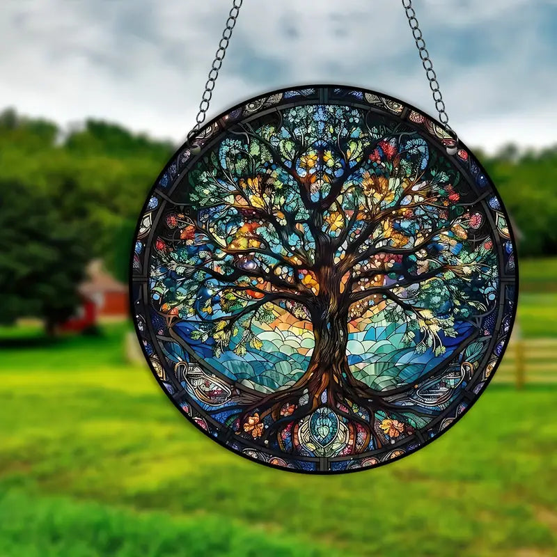 Colorful Glass Tree Wall Decor Hanging Art