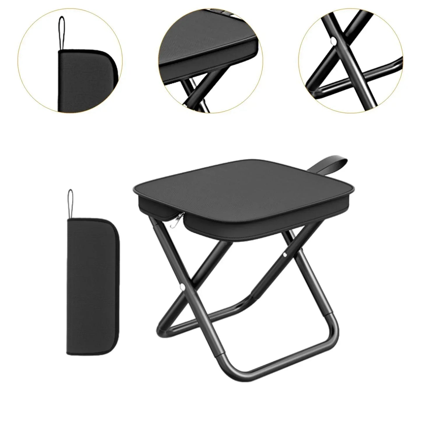 Compact Folding Camp Stool with Metal Frame