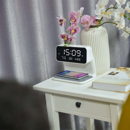 Smart 3-in-1 Bedside Table Lamp with Wireless Charger and Clock