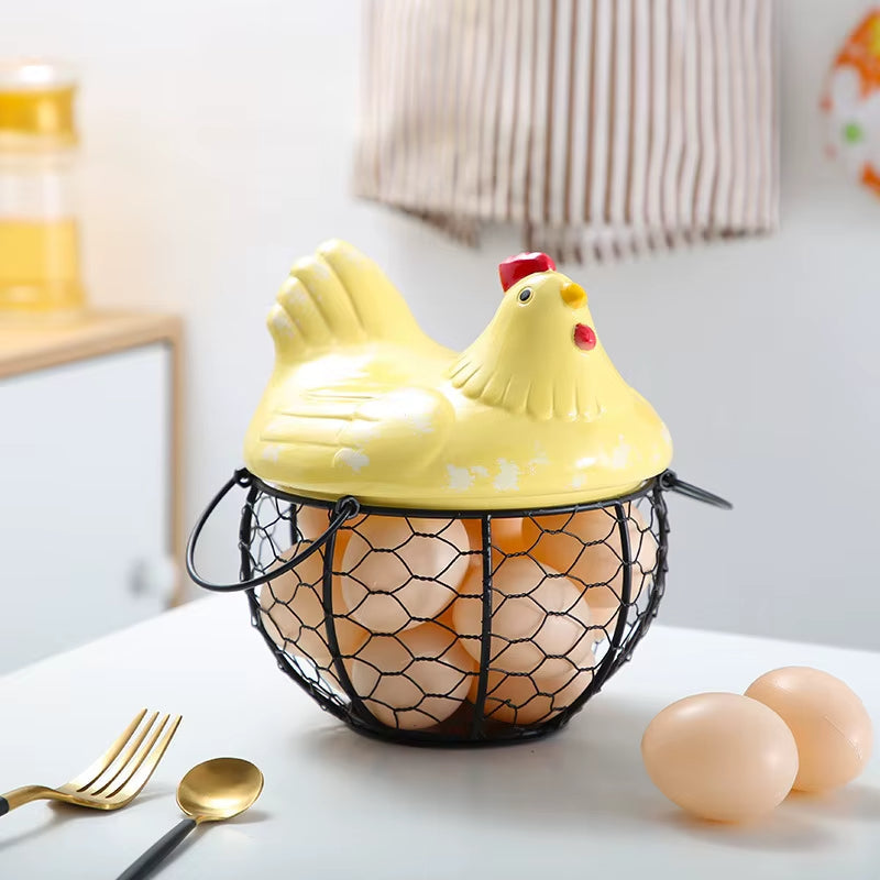 Farm Fresh Ceramic Egg Holder with Metal Basket - Cofik