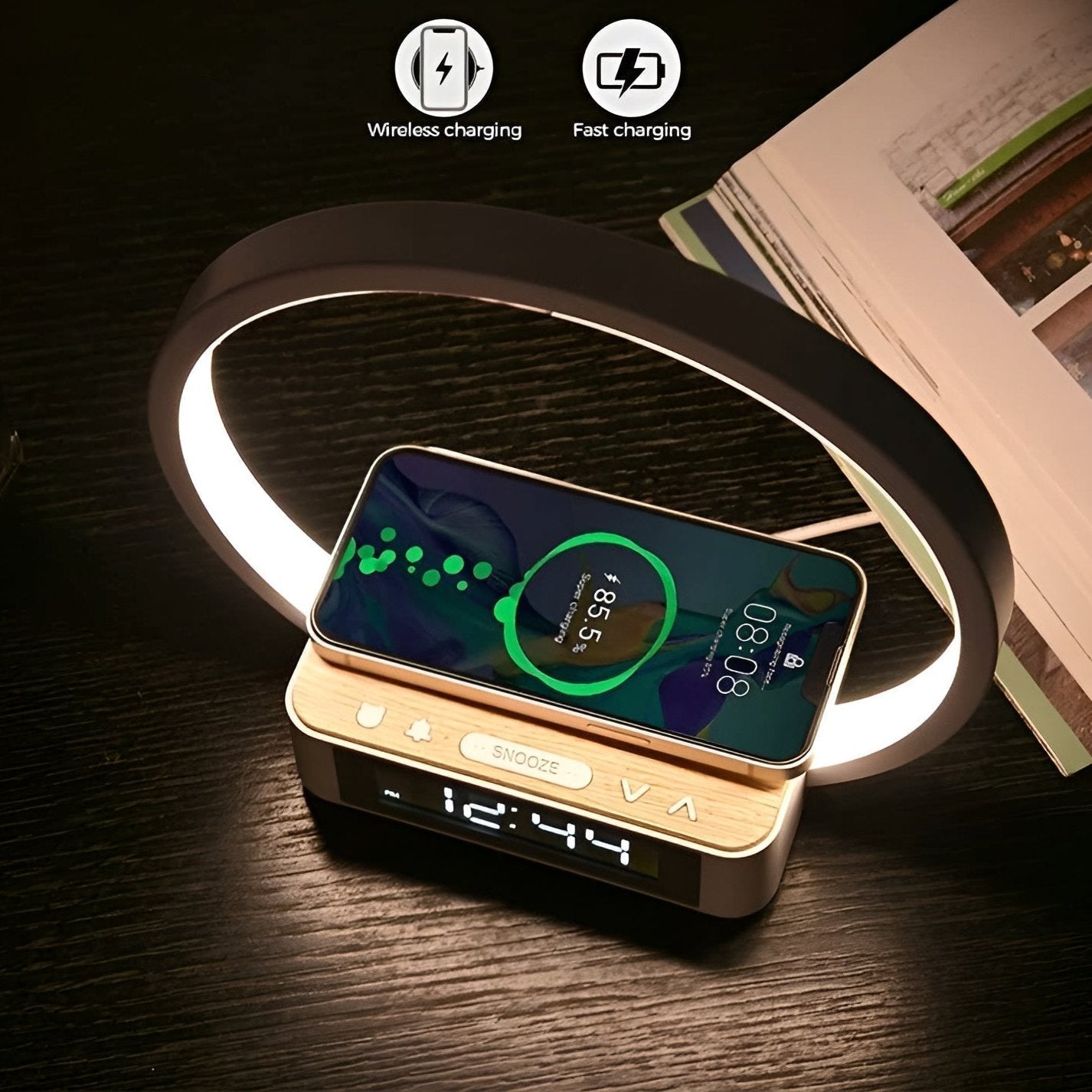 Smart LED Desk Lamp with Wireless Charging & Alarm