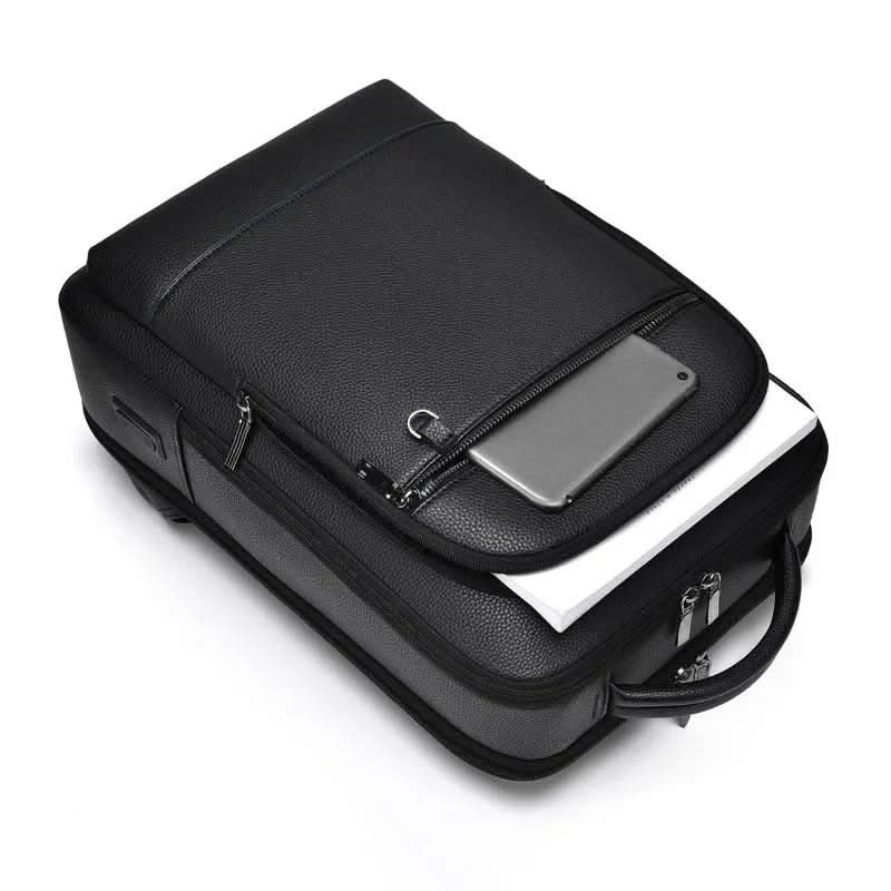 Stylish Leather Backpack with USB Port, 15.6 Inch, Black