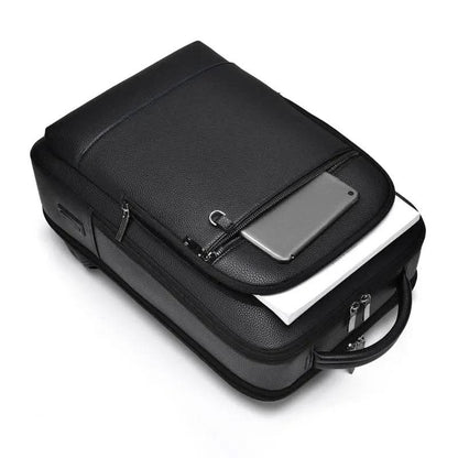 Stylish Leather Backpack with USB Port, 15.6 Inch, Black
