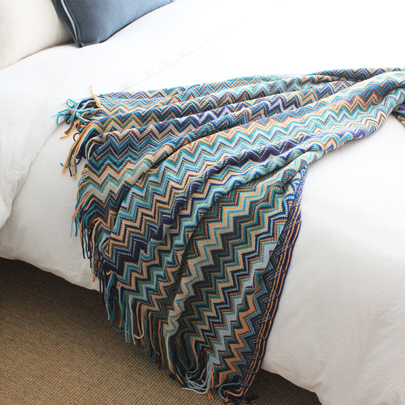 Vibrant Striped Fringe Throw Blanket