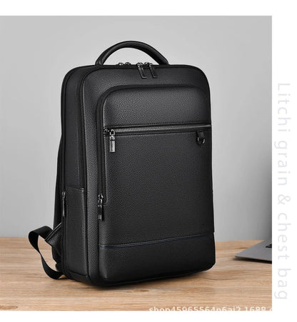 Stylish Leather Backpack with USB Port, 15.6 Inch, Black