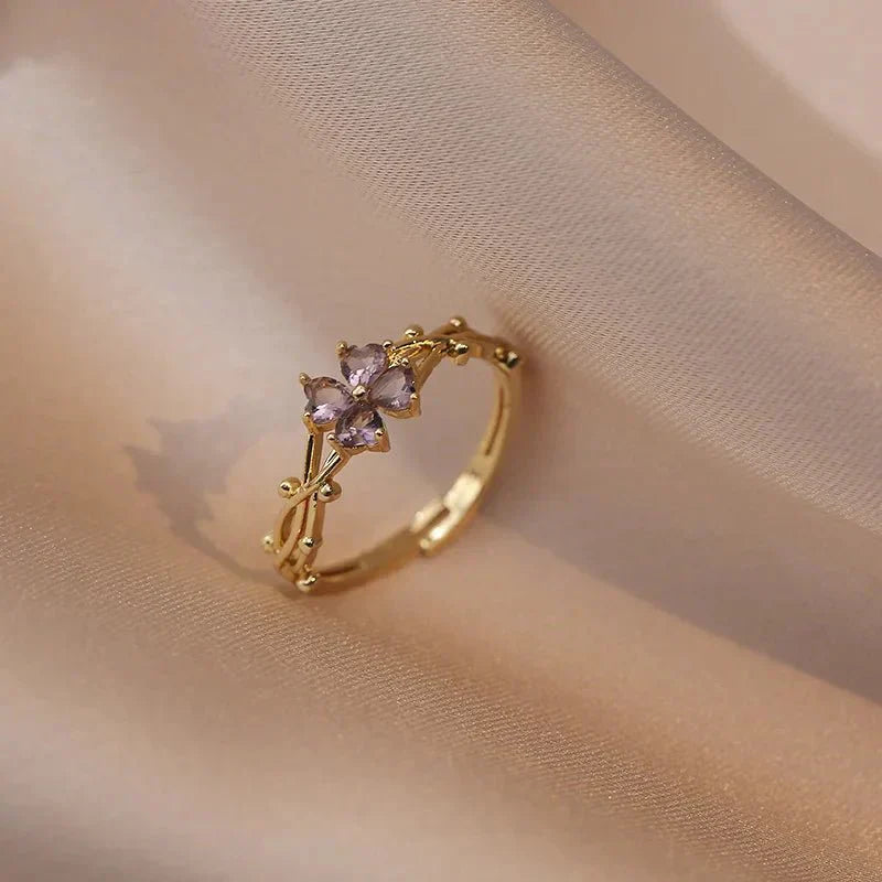 Purple Flower Adjustable Gemstone Ring