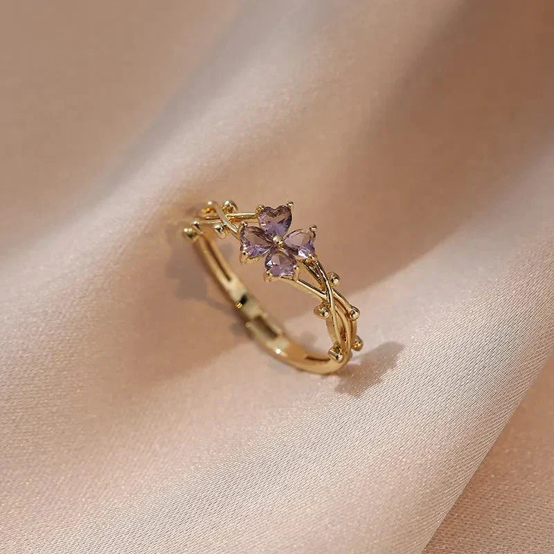 Purple Flower Adjustable Gemstone Ring - Cofik