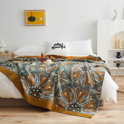 Natural Floral Reversible Quilt - Lightweight Cotton in Navy Blue
