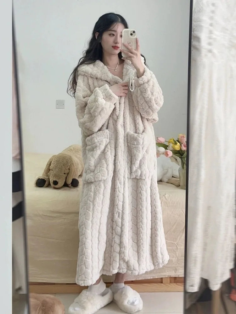 Cozy Women's Hooded Robe with Pockets