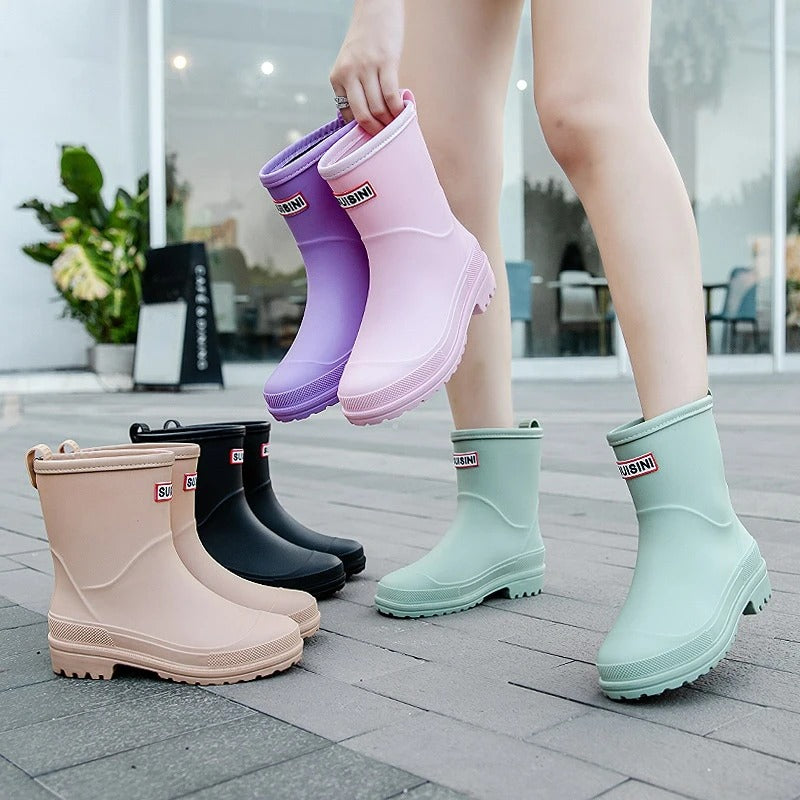 Waterproof Mid Calf Rain Boots for Women