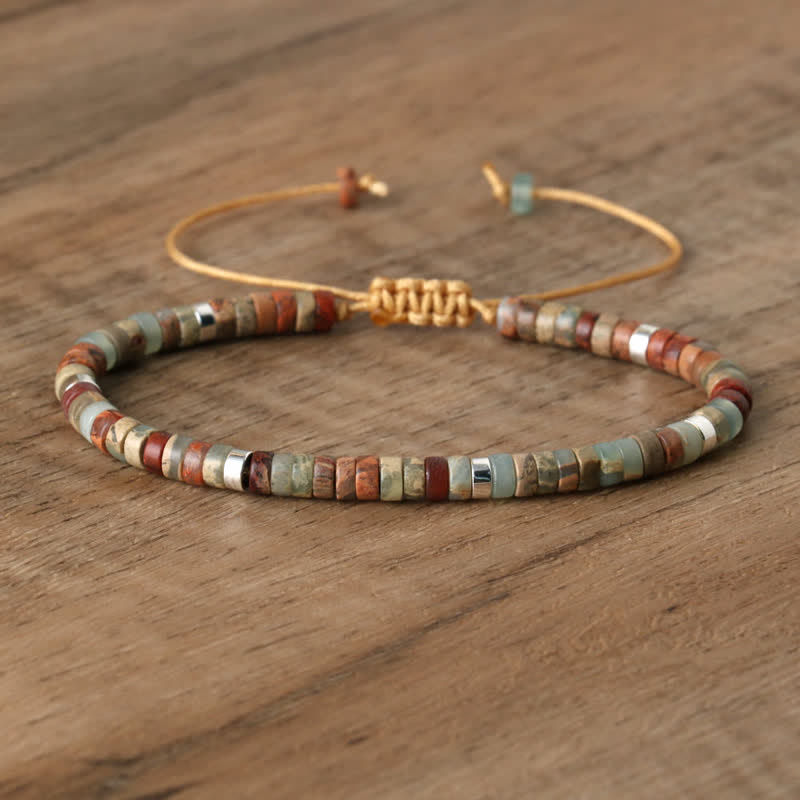 Bohemian Stone Beaded Bracelet with Natural Rollers