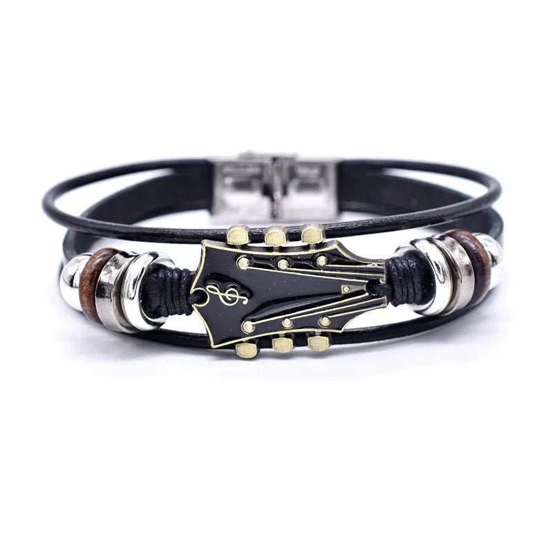 Classic Guitar Leather Wristband with Retro Style