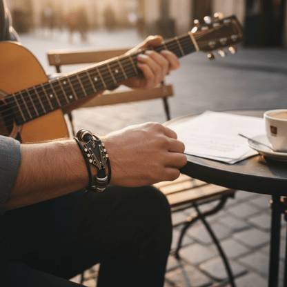 Classic Guitar Leather Wristband with Retro Style