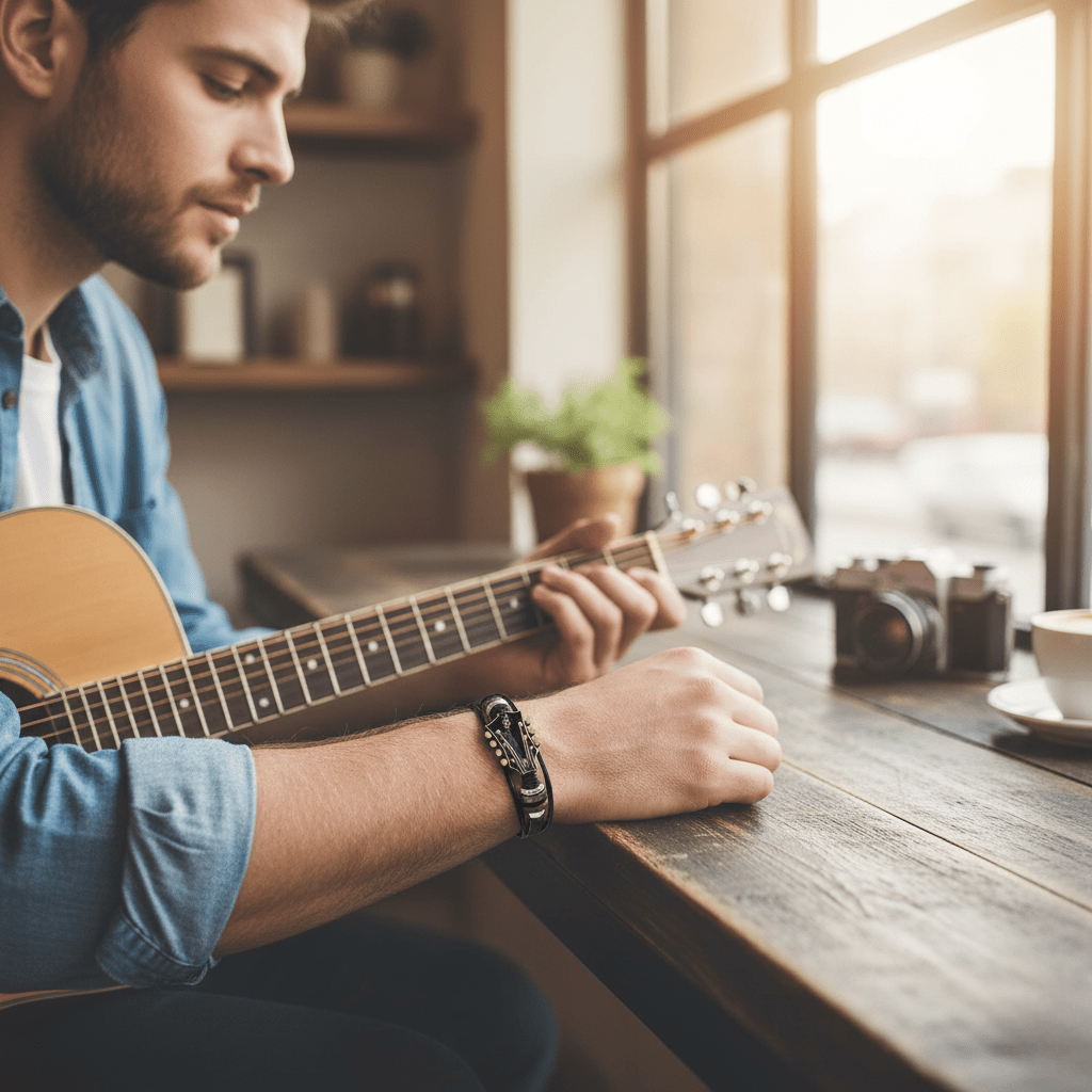 Classic Guitar Leather Wristband with Retro Style