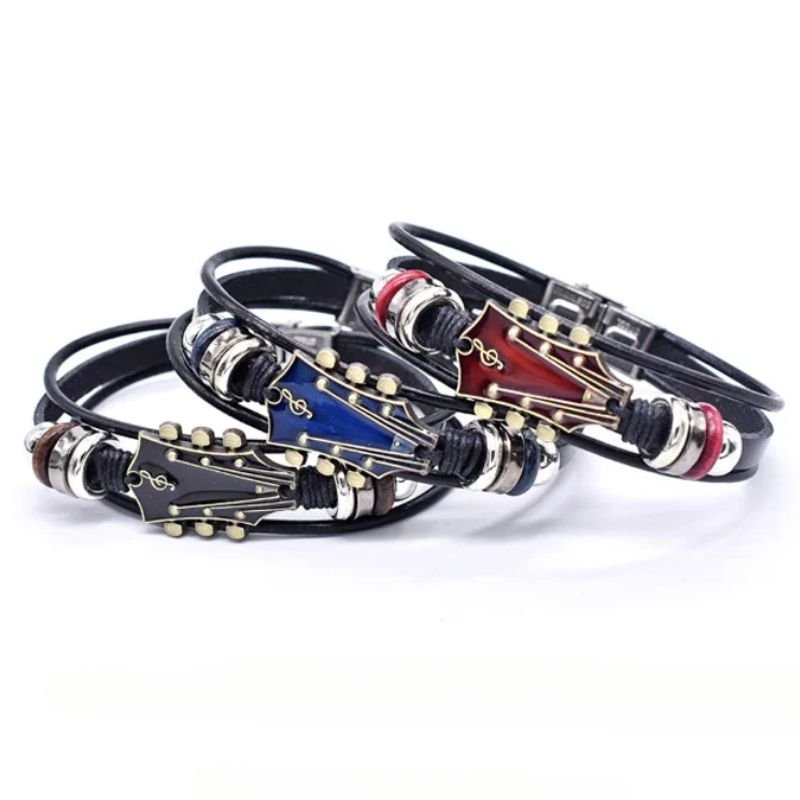 Classic Guitar Leather Wristband with Retro Style