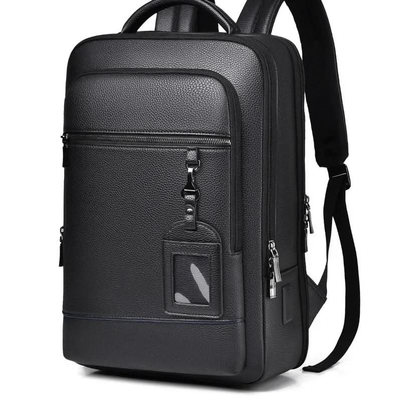 Stylish Leather Backpack with USB Port, 15.6 Inch, Black