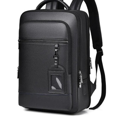 Stylish Leather Backpack with USB Port, 15.6 Inch, Black